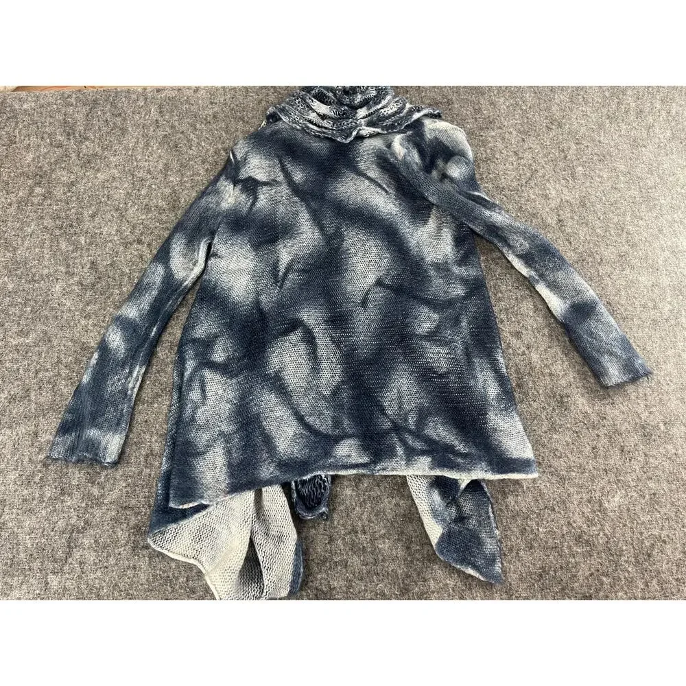 Sioni Cardigan Women Small Sweater Open Front Blue Wool Blend Tie Dye N191